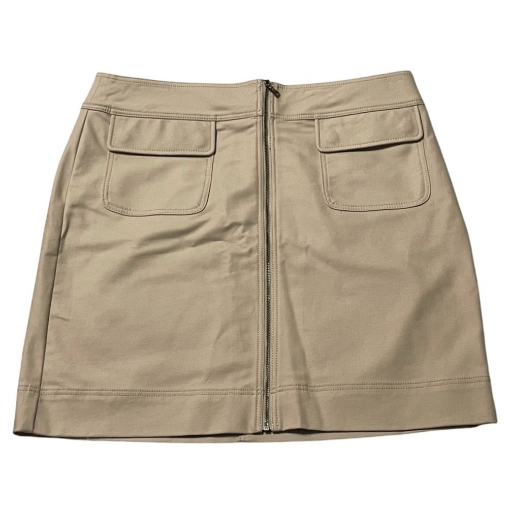 Ann Taylor Tan Khaki Zip Front Utility Pocket A Line Skirt Women's Size 8